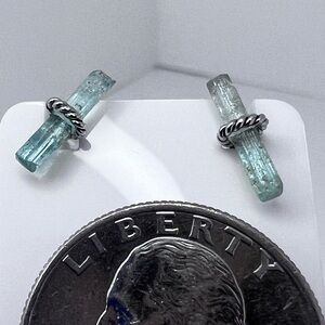 NWOT green tourmaline studs in Sterling silver jewelry box included
